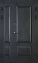 Дверь входная двухстворчатая Santo-22, внешняя с объемным декоративным рисунком на металле, черный шелк